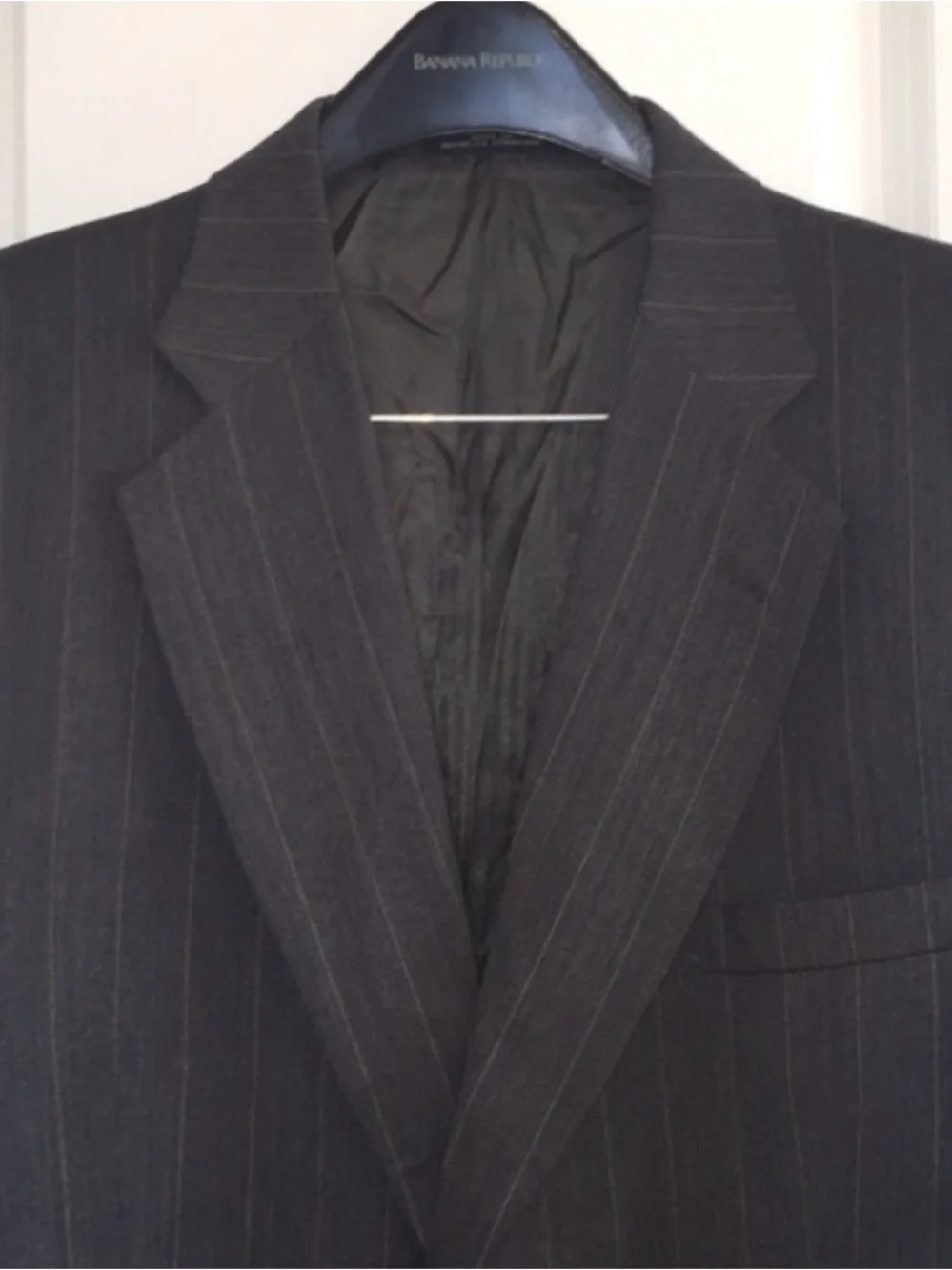Stafford 100% Wool Pinstripe Suit Jacket Blazer Men’s 44R Charcoal Gray EUC